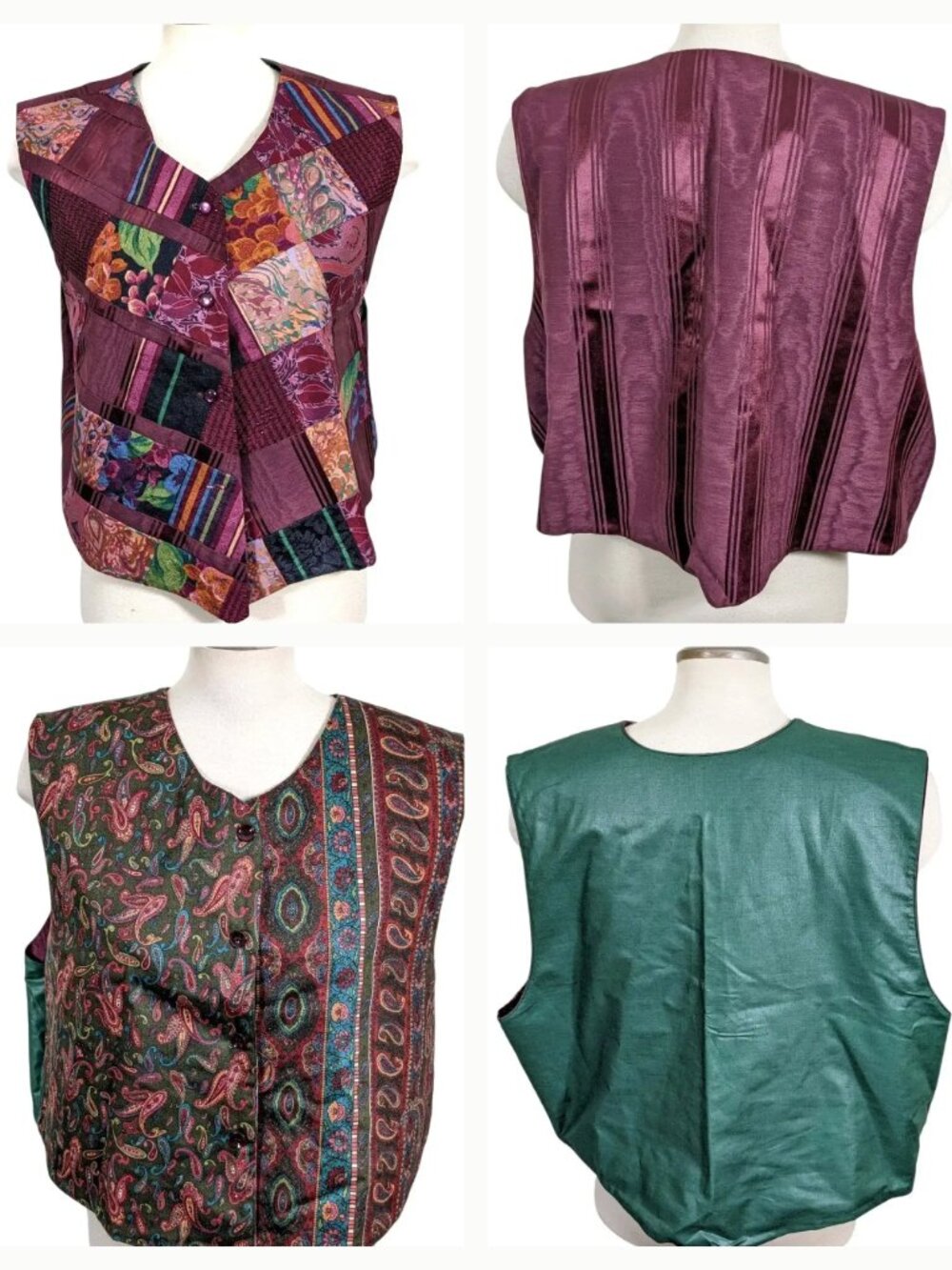 Womens Vintage Vest Handmade Reversible Patchwork Paisley Floral Boho Burgundy